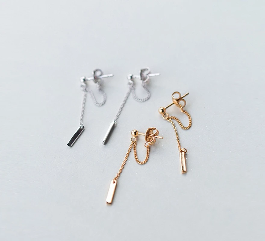 Серьги из стерлингового серебра S925 пробы, простые висячие серьги с бусинами, висячие серьги на цепочке для ушей, модные женские серебряные ювелирные изделия для ушей
