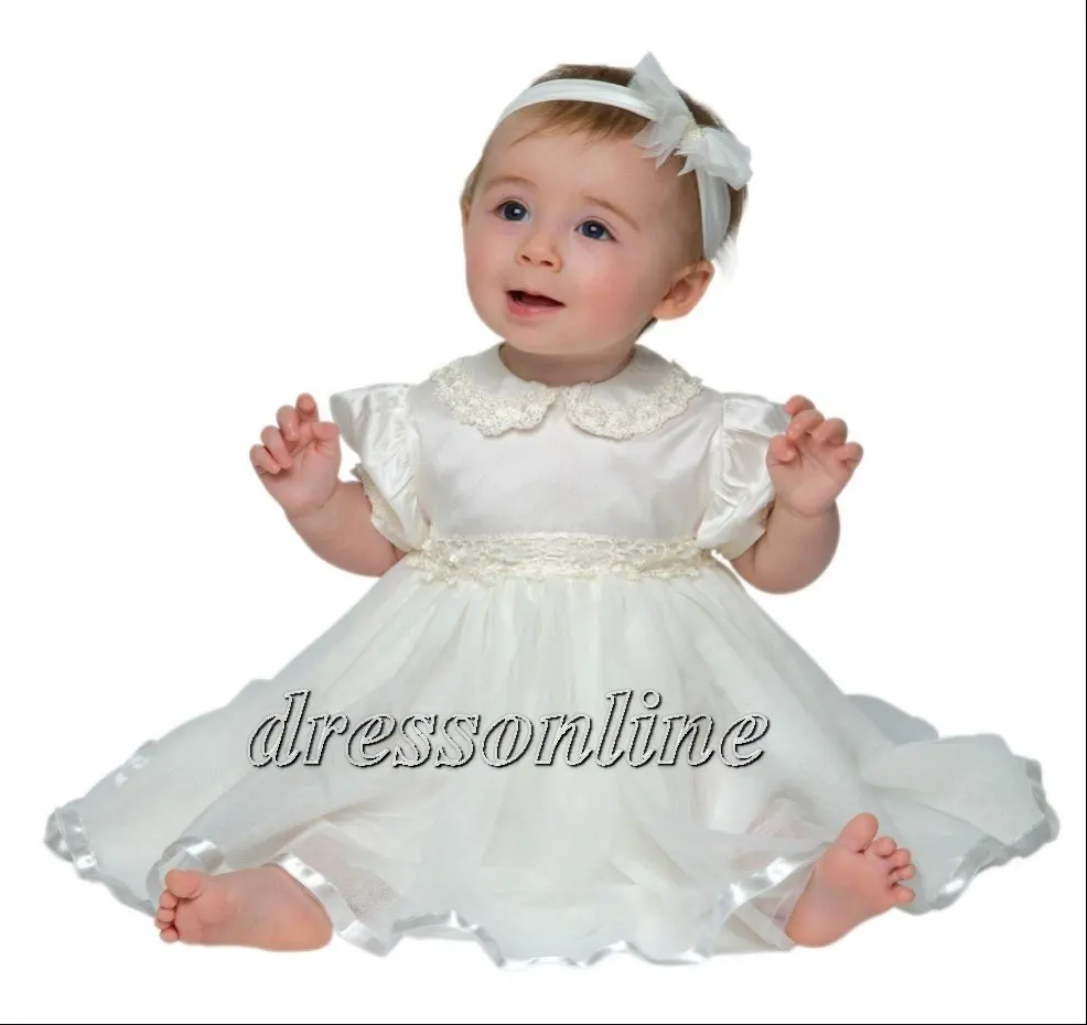 Custom Made Lovely Baby Christening Dresses With Headband Baptism Gowns