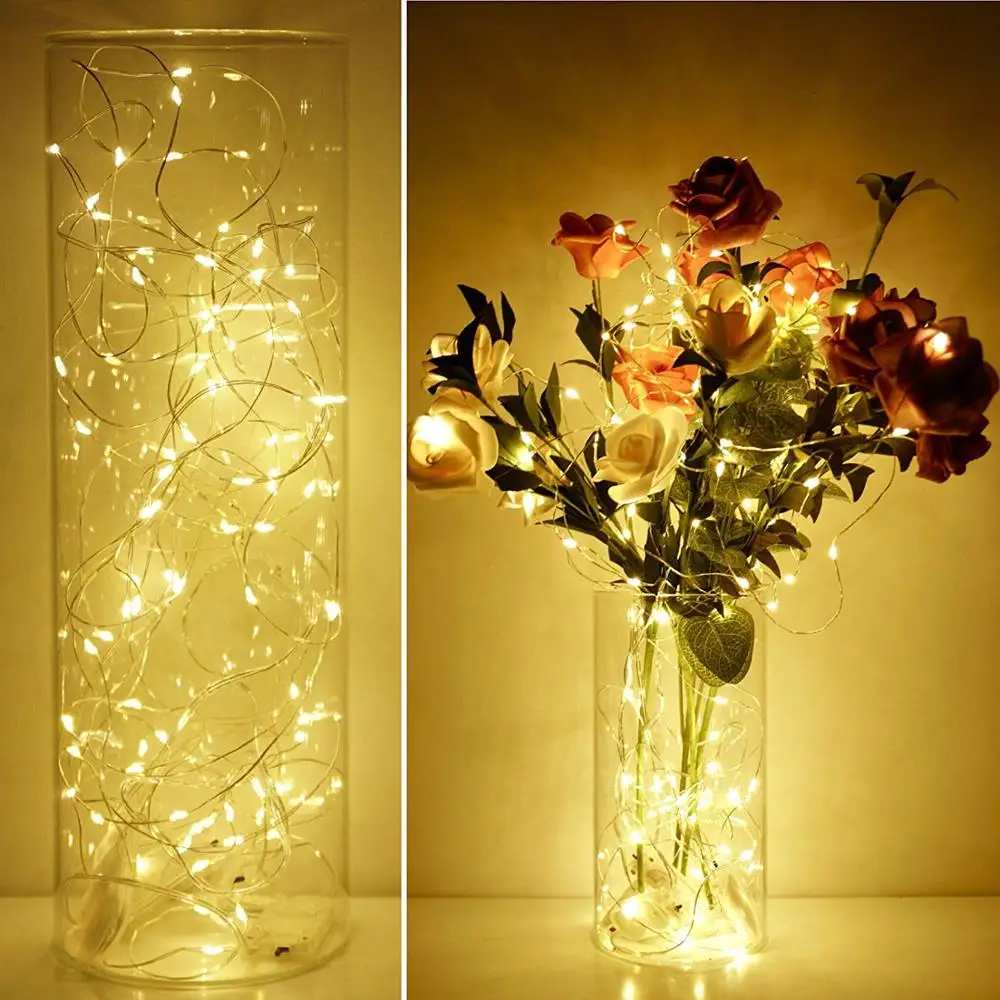 

10 20 LED Copper Silver Wire String Lights Waterproof Fairy Garland Light for Christmas Home Wedding Decoration Battery Operated