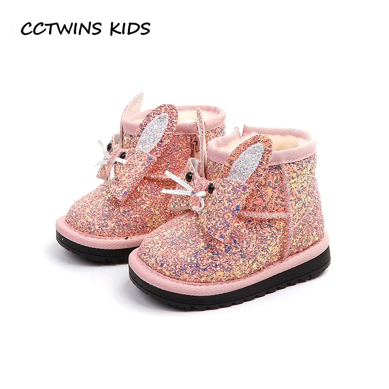 

CCTWINS KIDS 2018 Winter Toddler Fashion Butterfly Ankle Boot Baby Girl Glitter Warm Shoe Children Bunny Snow Boot CS1533