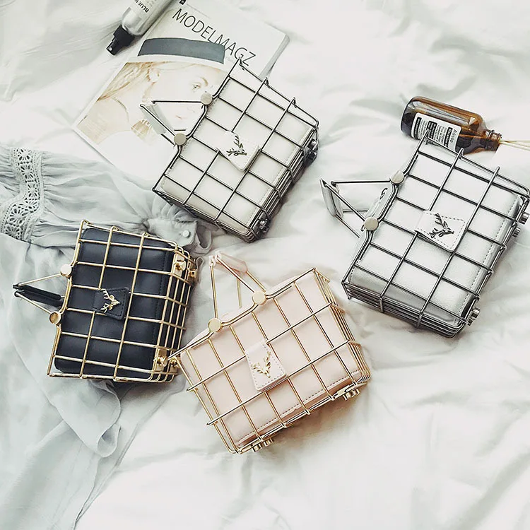 

Fashion Women Handbags & Crossbody Bags Evening Clutch Bag Cage Metal Hollow Out basket Banquet Party Totes Wedding Beach Frame