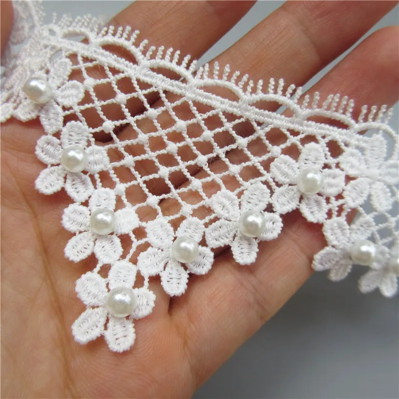 

1yard 6.5cm Cotton Pearl Eyelash Flower Lace Trim Embroidered Lace Ribbon Fabric Sewing Craft Costume Dress DIY Accessories