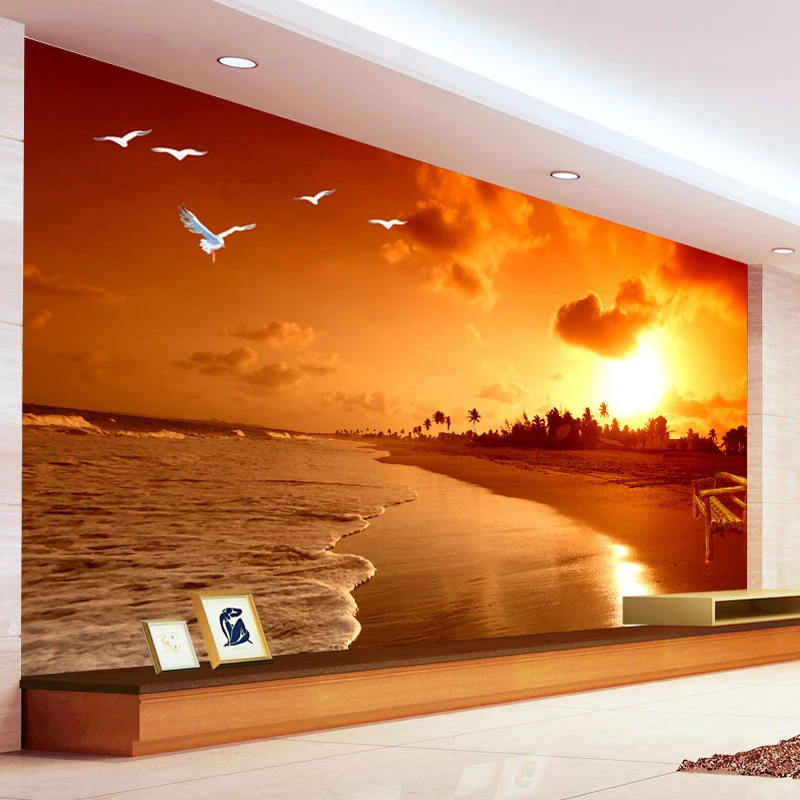 Пользовательские 3D обои Sunset Beach фотографии пейзаж Гостиная ТВ фон фото обои Papel де Parede 3D Sala