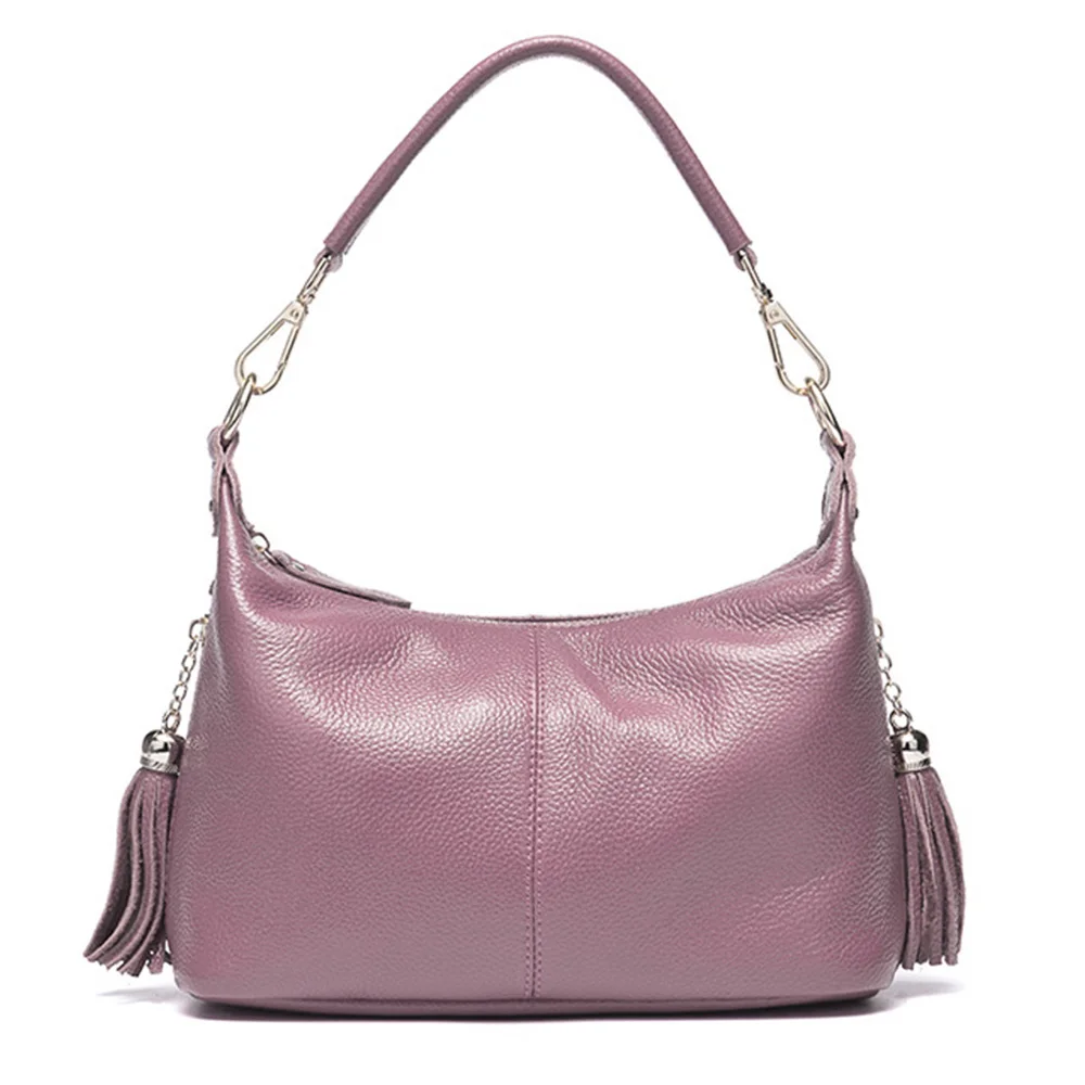 Zency, модная женская сумка на плечо, натуральная кожа, женская сумка с кисточкой, женская сумка-мессенджер через плечо, сумочка, маленькие сумки-тоут - Цвет: Taro Pink