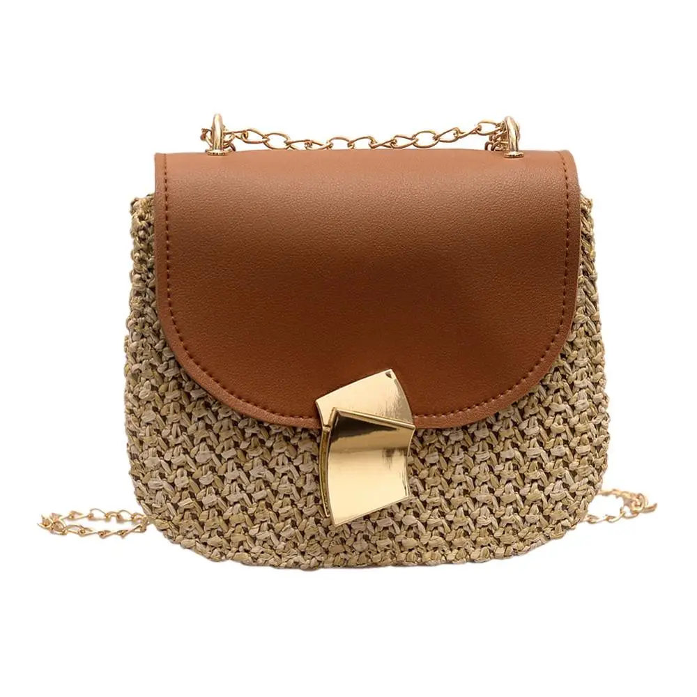 Новая мода шестиугольник Mulit стиль соломы+ pu сумка сумки для женщин Летняя ротанговая сумка ручной работы Тканые Пляжные bolsa feminina - Цвет: Brown C