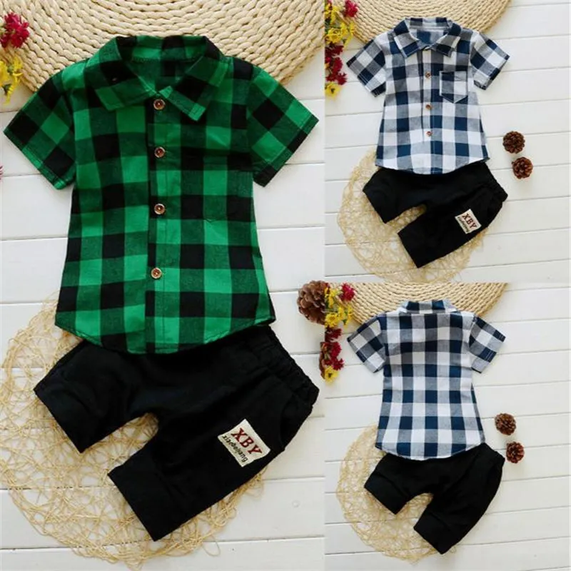 

ARLONEET baby boys clothes set Plaid T Shirt Tops+Shorts Pants 2Pcs Outfits Clothes 5.4