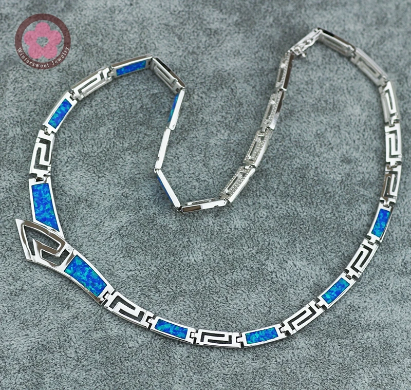 Silver plated Blue Opal Gemstone Necklace for Women JLN010 Luxury Fashion Greece
