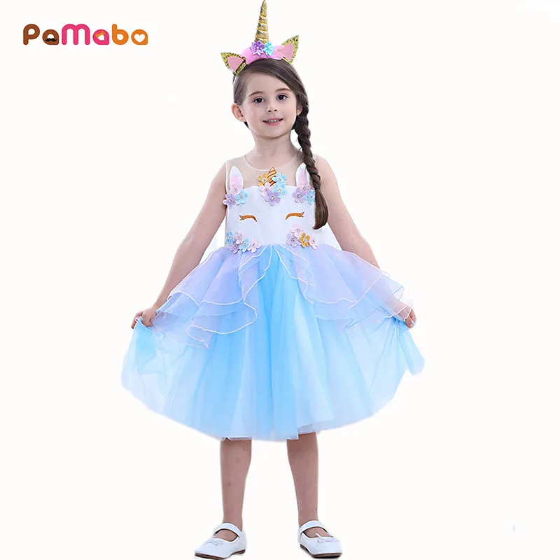 

PaMaBa Girls Birthday Fancy Party Unicorn Tutu Dresses Multi Layers Kids Summer Princess Ruffle Frock Children Christmas Clothes