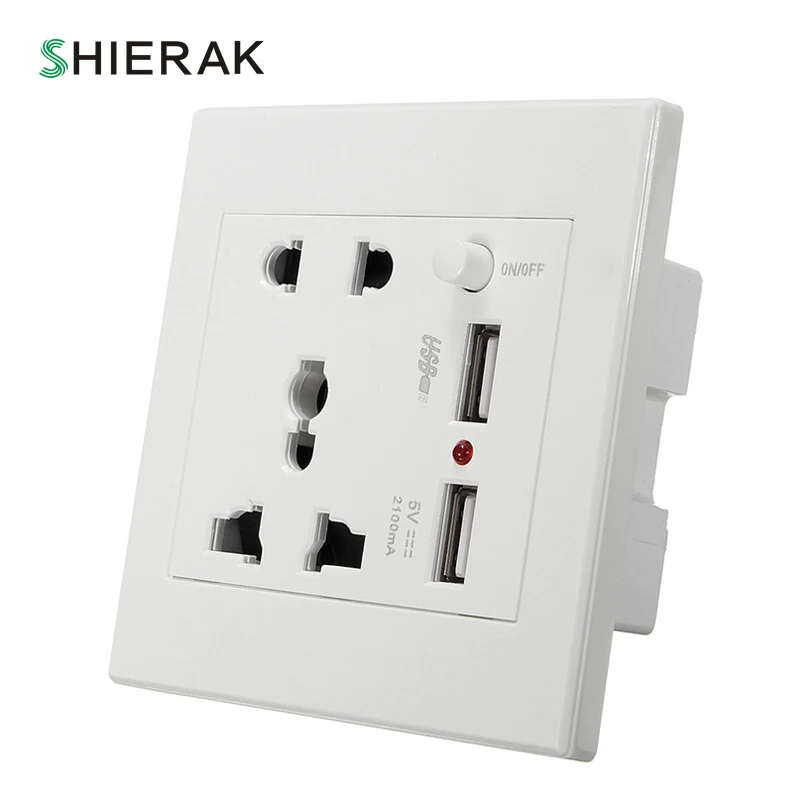 SHIERAK 2.1A 5 в два порта USB Универсальная стандартная розетка для дома настенное