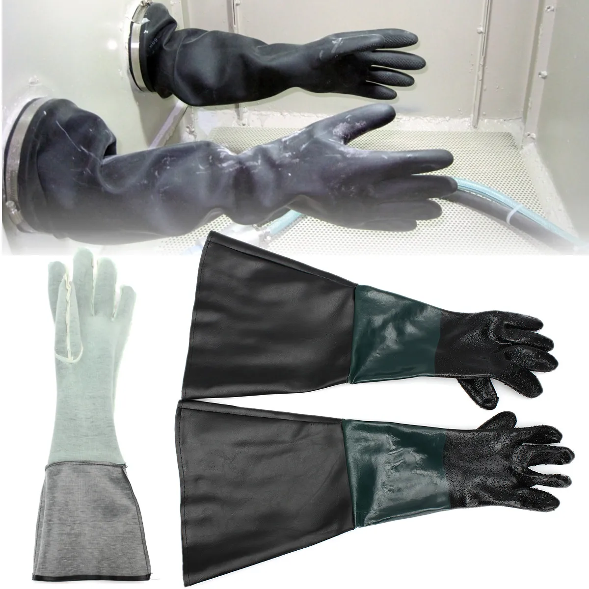 

1 Pair 23.6x11'' Durable Soft Heavy Duty Protective Sandblasting Replacement Machine Gloves For Sandblaster Sand Blast Cabinet