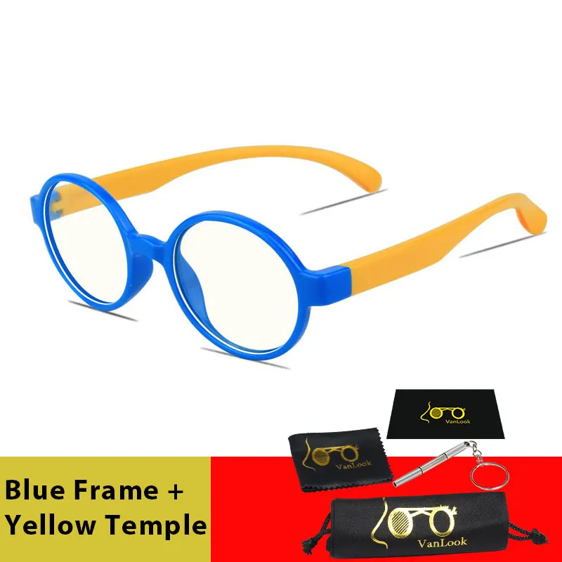 Vanlook Anti Blue Ray Light Blocking Round Kids Screen Glasses for Computer Gamer Kid Boy Girl Child Lunette de Protection Ecran - Frame Color: Blue Yellow