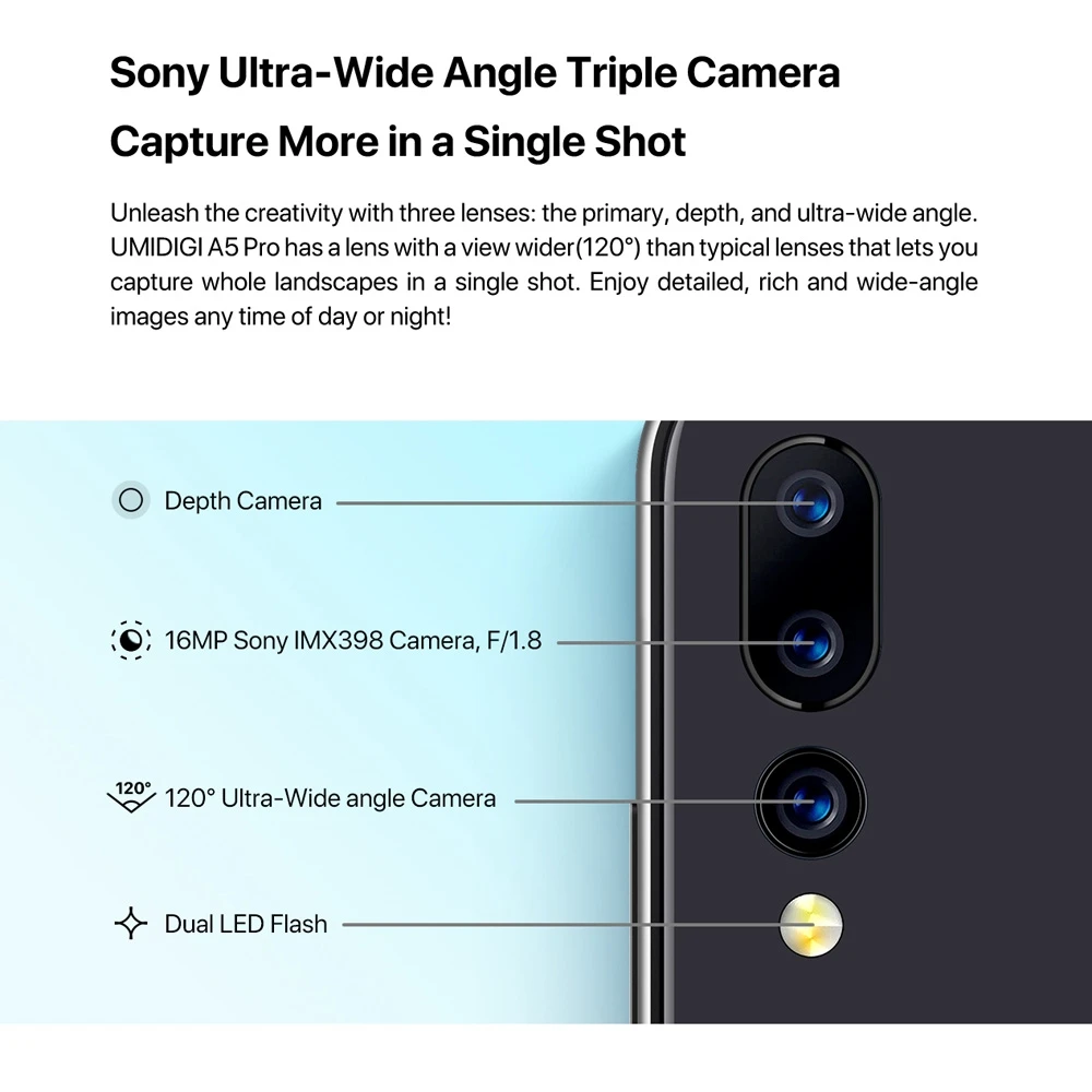 Восьмиядерный мобильный телефон UMIDIGI A5 PRO Android 9,0 с глобальной версией, 6,3 'FHD+ 16 Мп, тройная камера 4150 мАч, 4 Гб ОЗУ, 32 Гб ПЗУ, смартфон