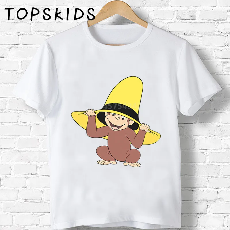 

2019 Children Curious George Cartoon Print T-shirt Girls/Boys Monkey Funny Animal Baby Clothes Kids Summer Tshirt,HKP5266