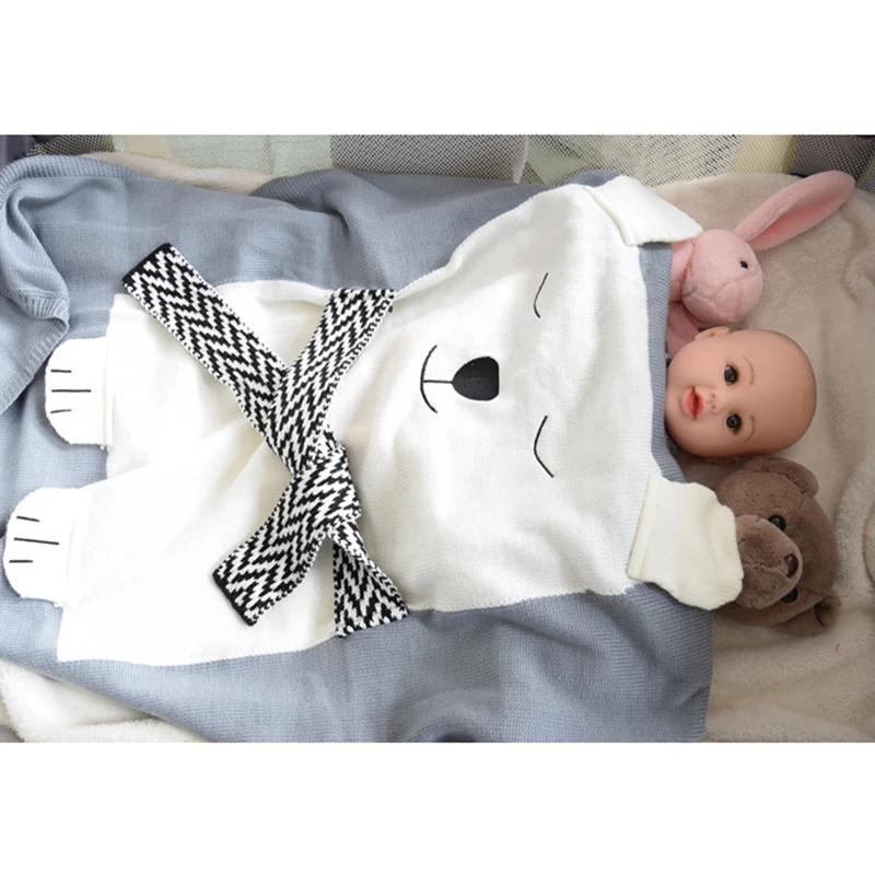 

Cute Bear Pattern Knitted Baby Blanket Wrap Cartoon Animal Crochet Bedding Sleep Cover Swaddling Bathing Towel Soft Blanket