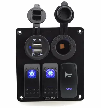 

Iztoss 3 gang 5pin rocker switch and horn switch panel with power socket 3.1A dual USB wiring kits and Decal Sticker Labels DC12