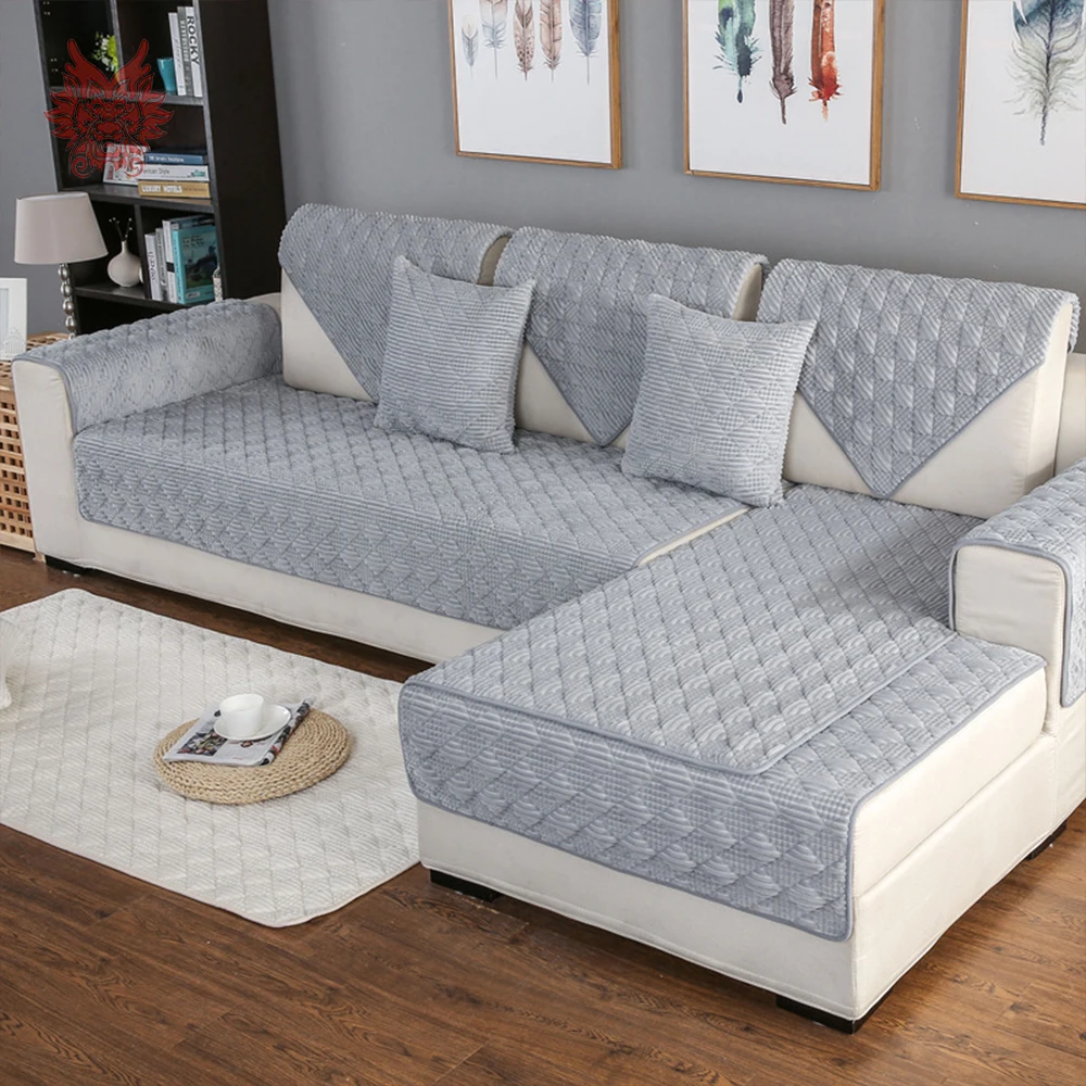Funda de sofá de pana acolchada gris rosa para muebles de sala fundas