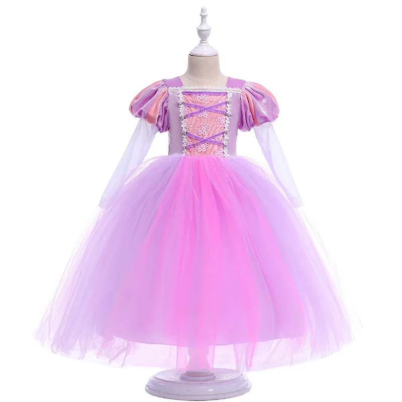 FINDPITAYA/платье Рапунцель для девочек; бальное платье Софии с длинными рукавами-фонариками; Детские вечерние карнавальные костюмы принцессы для дня рождения - Цвет: Розовый