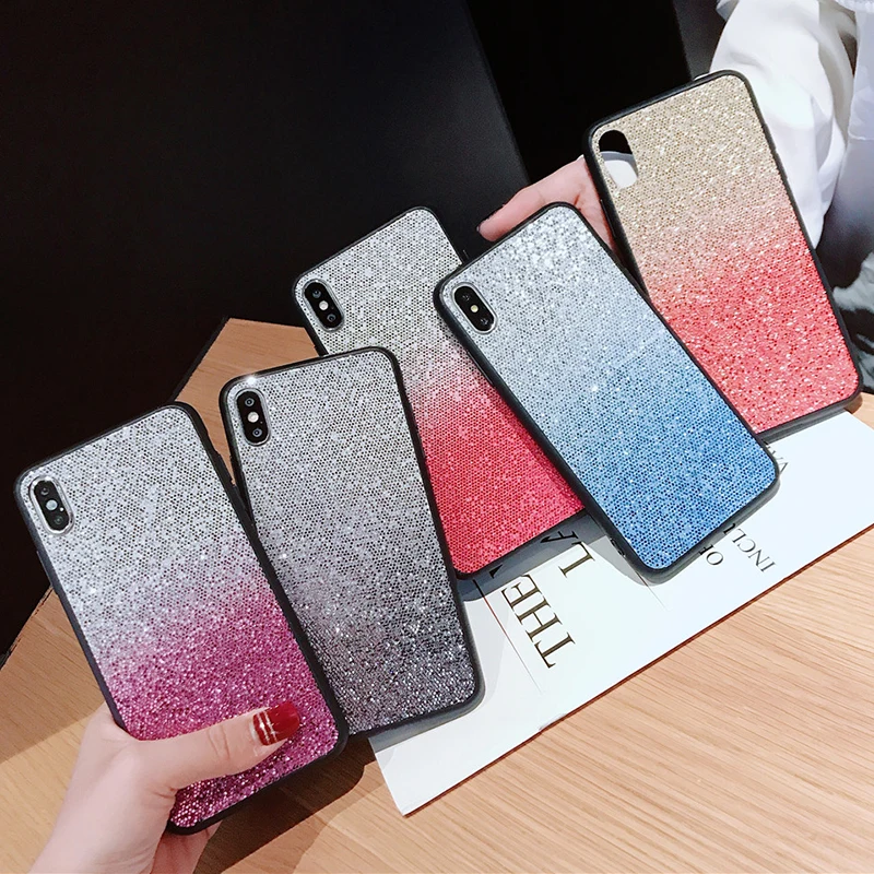 

Fashion Flash Gradient sequins Phone Case For iPhone X XS XR XS Max 8 7 6 6S Plus Soft TPU edge Glitter Protection Back Cover