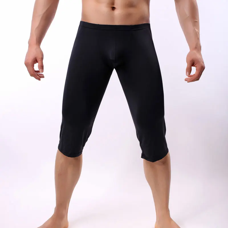 Сексуальные шелковые мужские брюки с u-образной выпуклой сумкой, сексуальные полудлинные штаны, прозрачные лоскутные колготки, леггинсы для крутых мужчин, одежда для геев F13
