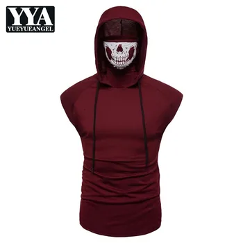 

Fashion Skulls Hooded Sleeveless Men T-Shirts High Street Casual Brand Quality Slim Tees 2019 Spring Summer Male Tops Clothes