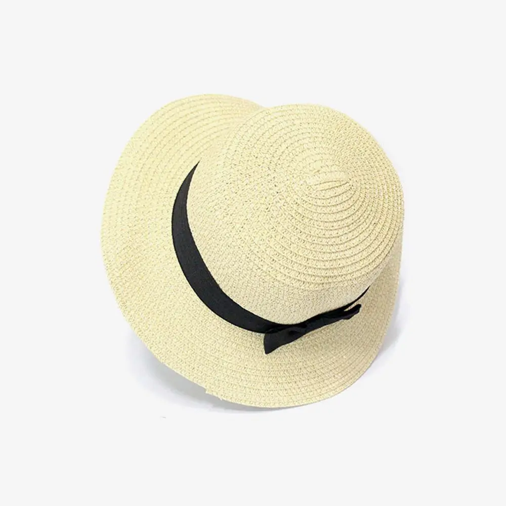 Летние солнечные шляпы для путешествий для женщин и девушек, модные повседневные плоские бант края, женская пляжная шляпа, соломенная шляпа, кепки с козырьком от солнца - Цвет: beige
