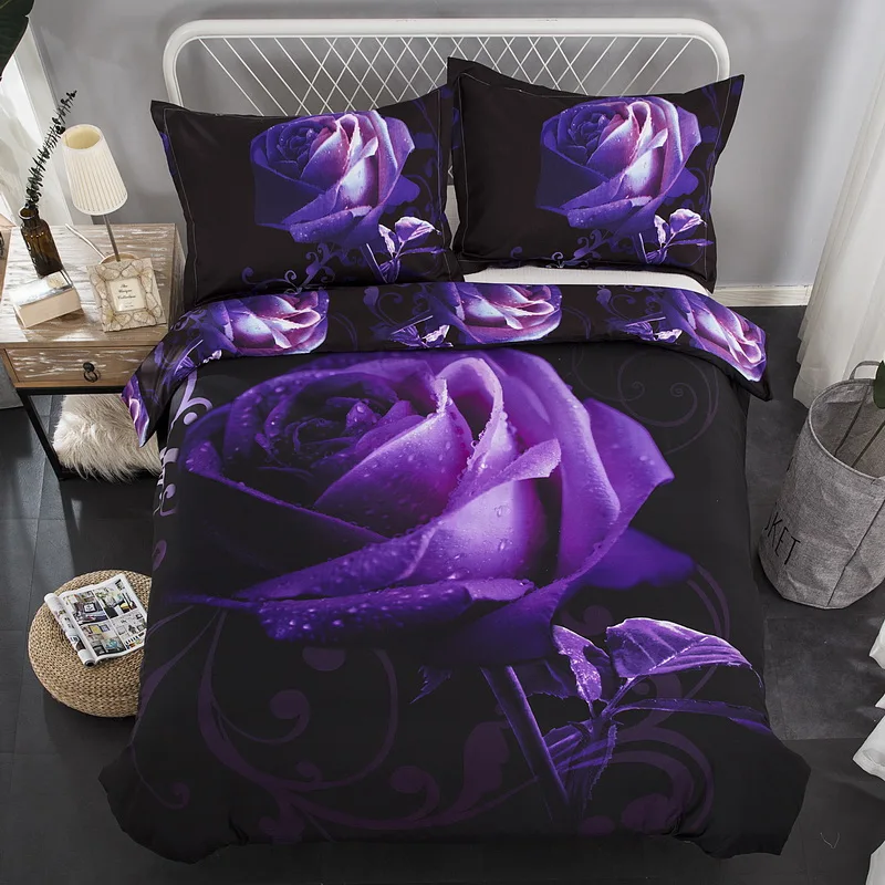 

BEST.WENSD HD 3d bedding bed linens rose duvet cover set polyester cotton bedding set queen bed set 3/4pc adult bedclothe purple