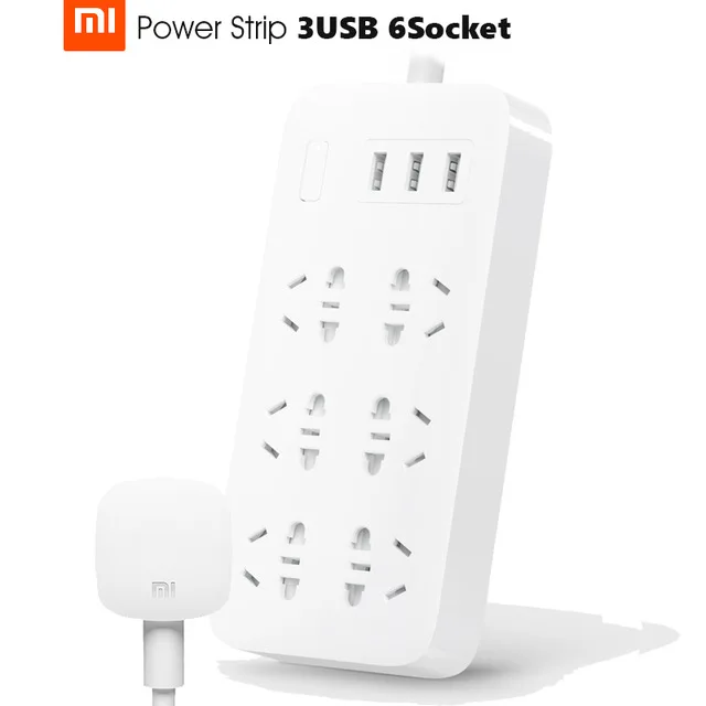 Pаспродажа 2018 Оригинал Xiaomi MiJia Smart мощность полосы 2A быстрой зарядки 3 USB Электрический Удлинитель Plug 6 Стандартный гнездовой адаптер