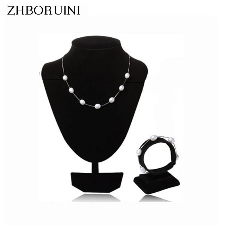 2016 Fashion Pearl Jewelry Set Natural Freshwater Pearl 925 Sterling Silver Pearl Necklace Bracelet Pendant For