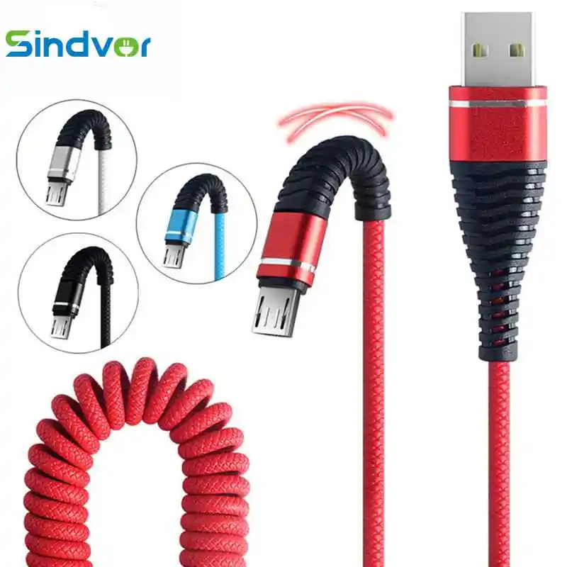 Телефонный Кабель Micro USB 1 2 м пружинный прочный кабель типа C для быстрой зарядки и