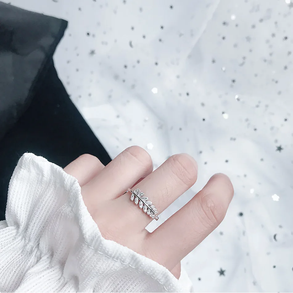 4Virgooer 925 Sterling Silver Open Ring Woman Jewelry Fashion Simple Open Design Leaf Ring Female Flower Rings Wedding Rings For Women