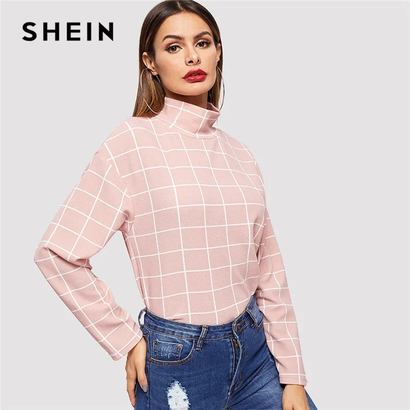 Red Grid Classic Collar Long Sleeves Blouses Red Grid Classic Collar Long Sleeves Blouses