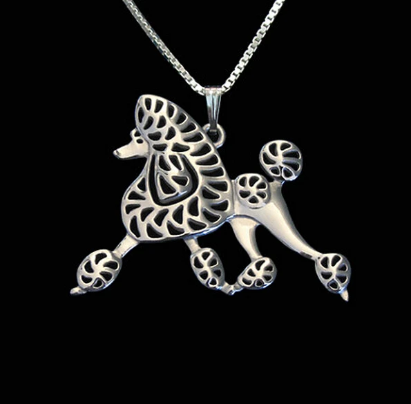 poodle Dog necklace Handmade Carved hollow accessory jewelry Silver