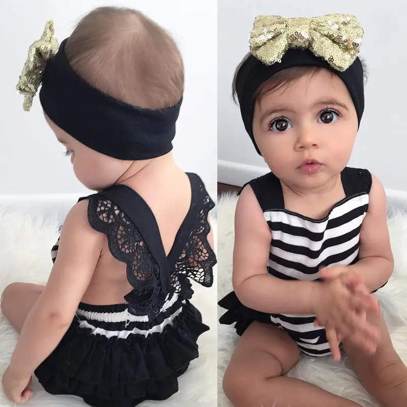 Newborn Kids Baby Girl Clothes Lace Jumpsuit Romper Playsuit Headband
