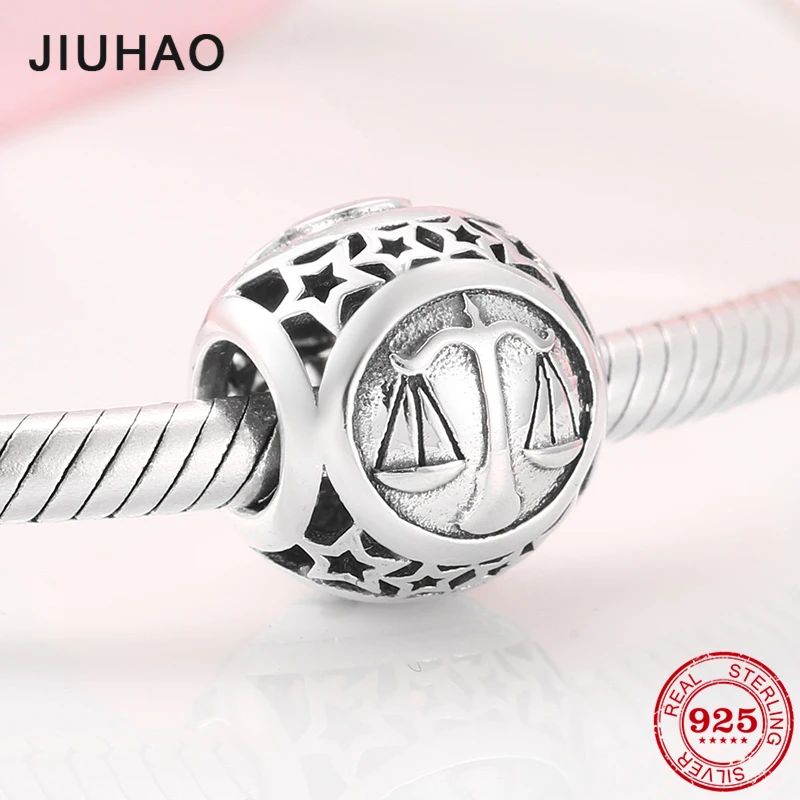 

Fashion 925 Sterling Silver 12 Constellation Libra round beads fit Charm Pandora 925 Bracelets Bangles DIY Accessories Jewelry