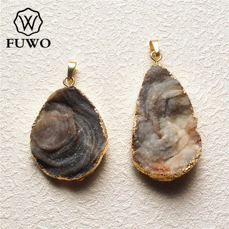 FUWO Free Shape Galaxy Stone Druzy Pendant,Gold Color Plated Raw Sun Agates Jewelry Accessories For Necklace Making PD132 5Pcs
