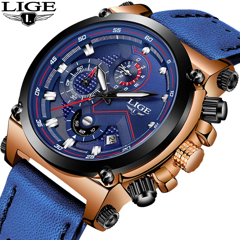 

LIGE Watch Luxury Brand Men Analog Leather Sport Watches Men's Army Military Watch Male Date Quartz Clock Relogio Masculino 2019