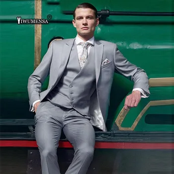 Ceny Yiwumensa Traje Hombre Formalne Szary Garnitur Mężczyźni 2018 Suknia ślubna Szyta Na Zamówienie Garnitury Dla Mężczyzn 2018 3 Sztuk Tuxedo Garnitury Męskie Garnitur Pana Młodego