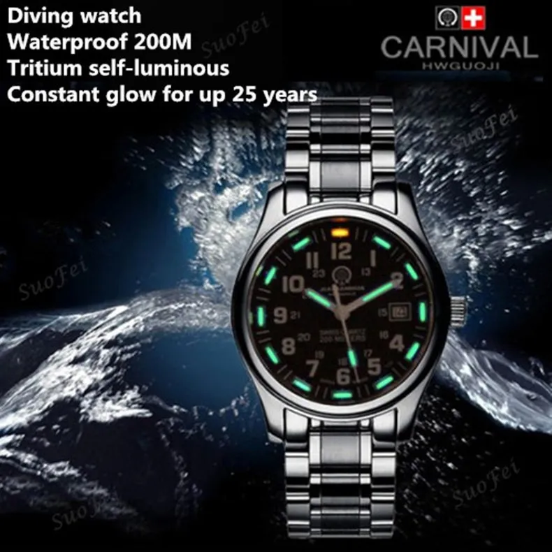 Billige Tritium leucht T25 armee wasserdichte 200M sport quarz herren uhr voller stahl leder luxus berühmte marke mode casual uhren