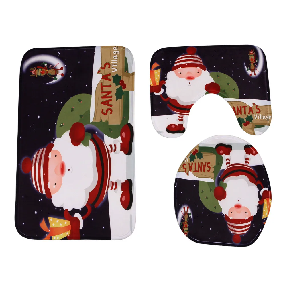 3 шт./компл. Merry Christmas нескользящие для ванной комнаты подстилка, напольный коврик Впитывающий Коврик стойка для тряпок крышка унитаза коврик для ванной Декор 311 Вт