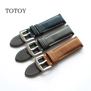 

TOTOY Handmade Leather Watchbands 18 20 22 24 26 Frosted Blue Black Brown Calfskin Strap, Soft Men's Watch Strap