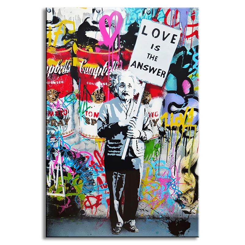 Albert Einstein Banksy Wall Art "Love Is The Answer" Large Colorful Graffiti St Albert Einstein Banksy Wall Art "Love Is The Answer" Large Colorful Graffiti St