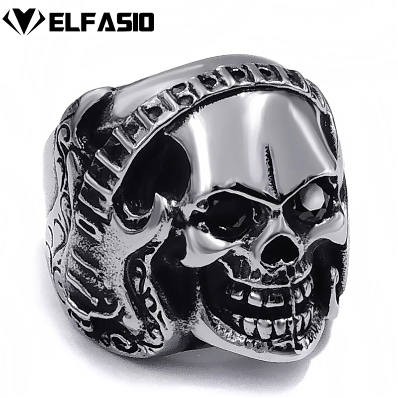 

Men's Stainless Steel Ring Rock Music Guitar Skull Black Czs Biker Jewelry Size 8~14