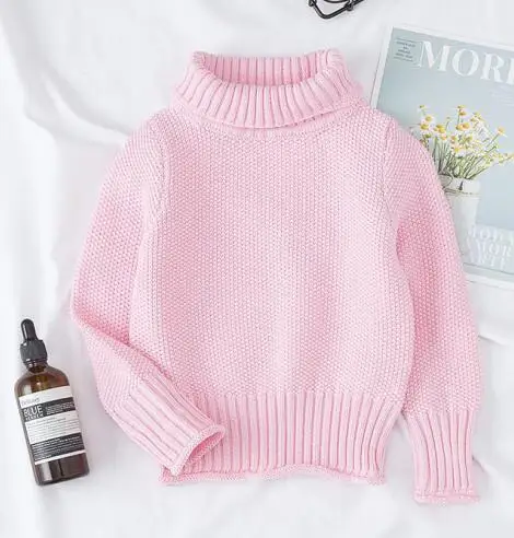 Зимние топы для девочек; осенний свитер для девочек; пуловеры; Детский Теплый вязаный свитер с высоким воротником; Одежда для маленьких девочек; топы для девочек - Цвет: Pink