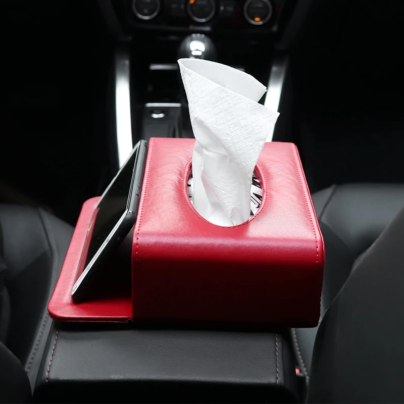 

Multifunctional PU Leather Car Tissue Box With Phone Holder Magnetic Cover Car Styling Home Napkin Paper Container Case
