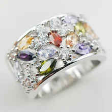 White Sapphire Amethyst Garnet Morganite 925 Silver Ring Dimension 6 7 eight 9 10 11 A31