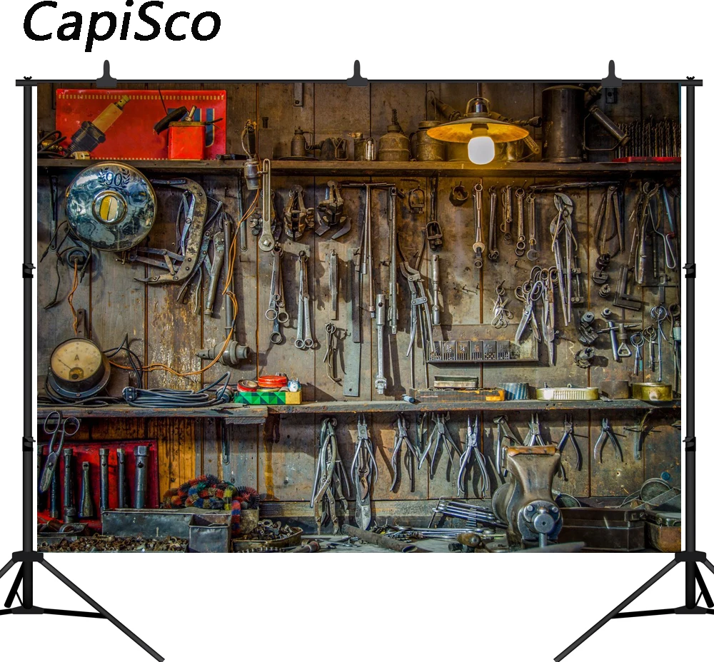 

Capisco Car Repair Shop Tool Holder Scene Photography Backgrounds Vinyl Custom Camera Photographic Backdrops For Photo Studio
