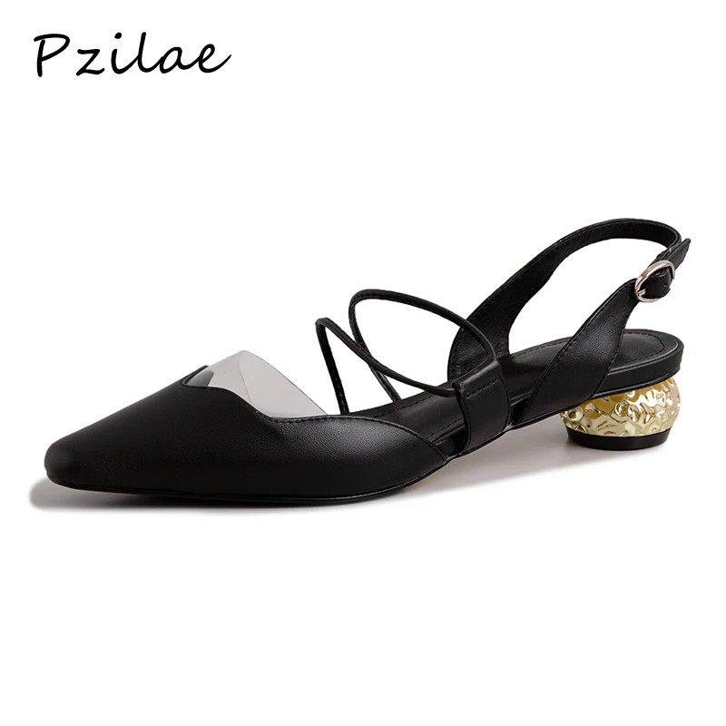 

Pzilae women sandals 2019 summer sandals chunky heels genuine leather women sandals summer shoes woman Back Strap low heel pumps