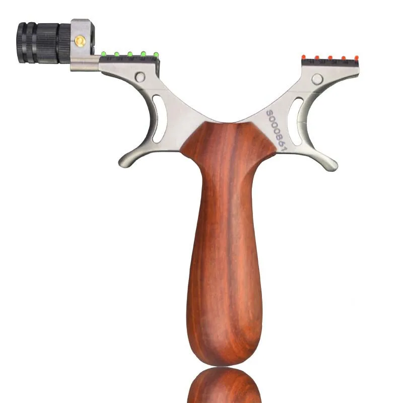 

304 Stainless Steel +Wood Slingshot with Flat Rubber Band 5 Aiming Point Hunting Slingshot Katapult Outdoor Archery Shooting