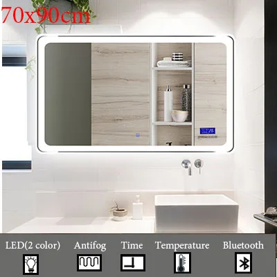 Квадратное стеклянное зеркало для ванной, настенное, умное Сенсорное, противотуманное, светодиодный, туалетное зеркало, Фреска с влагостойким зеркалом для ванной, туалетный столик на заказ - Цвет: M018C-700x900mm