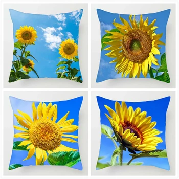 

Fuwatacchi Golden Sunflowers Cushion Cover Floral Scenery Printed Pillow Cover for Home Sofa Chair Decorative Pillows 45*45cm